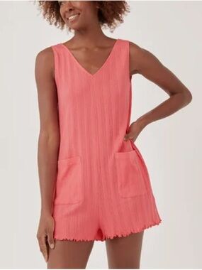PACT organic cotton pointelle ribbed sleep romper onesie pajamas pink size XL